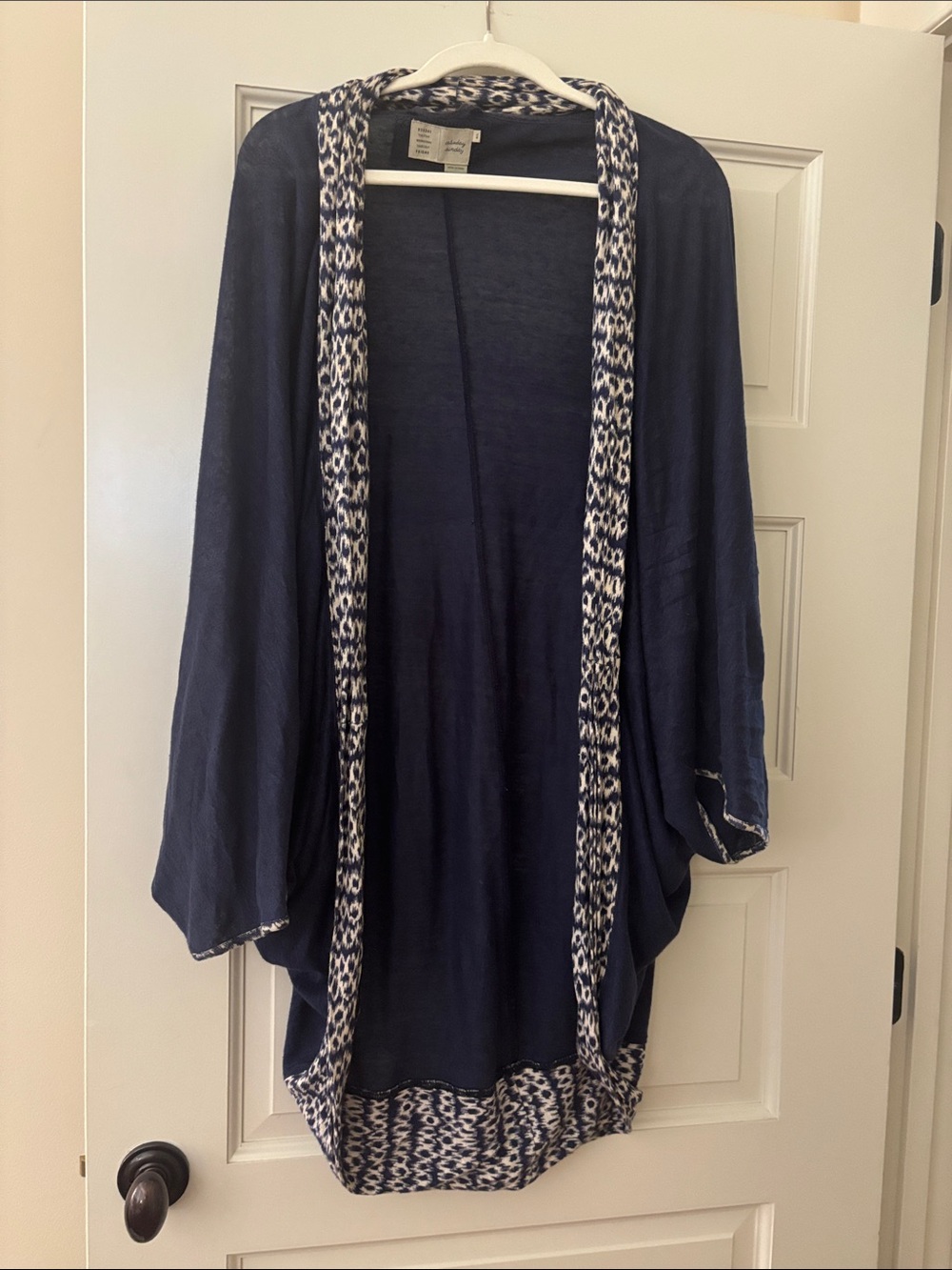 Navy Open Front duster with Ikat Trim